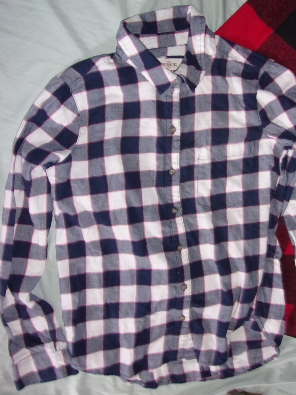 size medium womens black white flannel plaid button down shirt outdoor wear